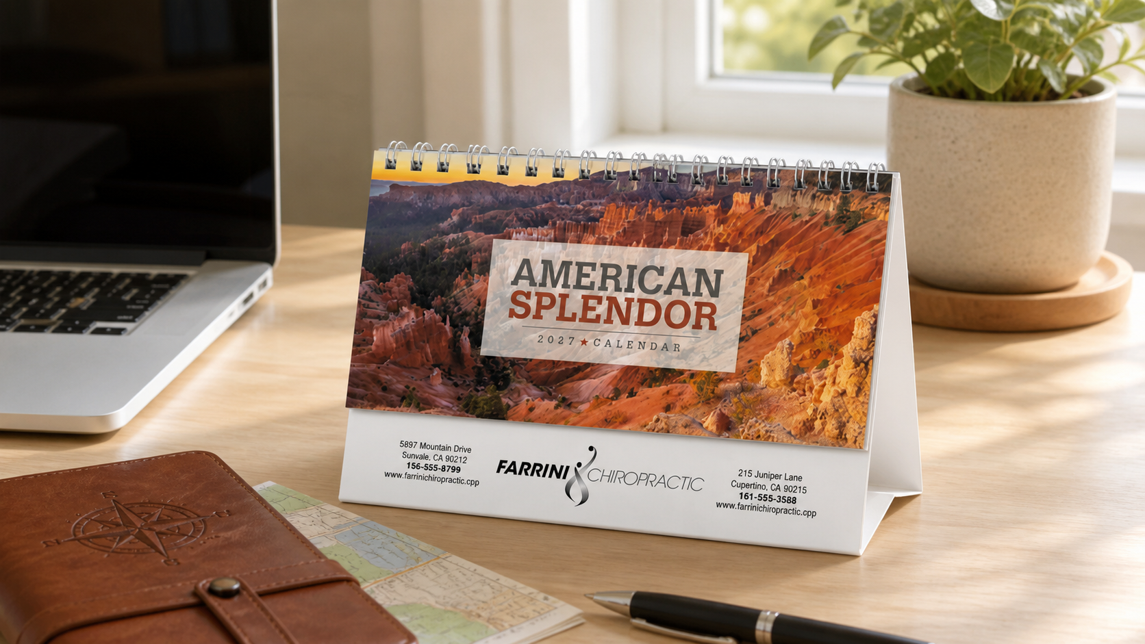 American Splendor Desk Calendar displayed on a bright home office desk