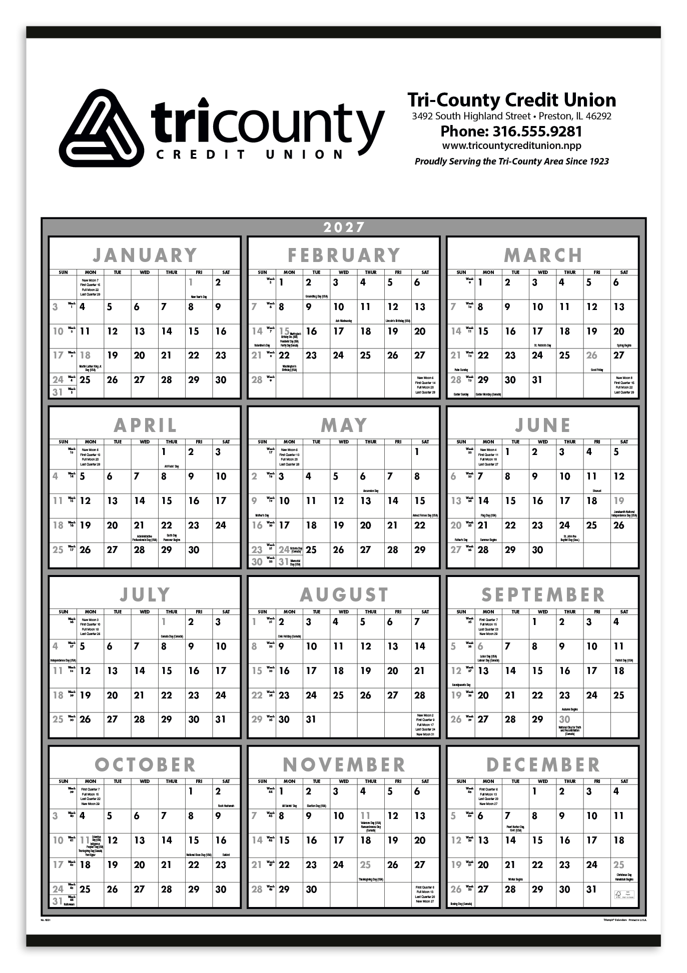 Triumph® Calendars Black & White Span-A-Year Non-Laminated Calendar