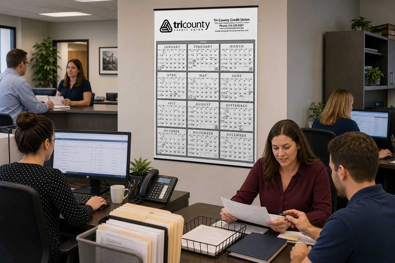 Black and White and Black Contractor Memo Calendar displayed in a professional workspace
