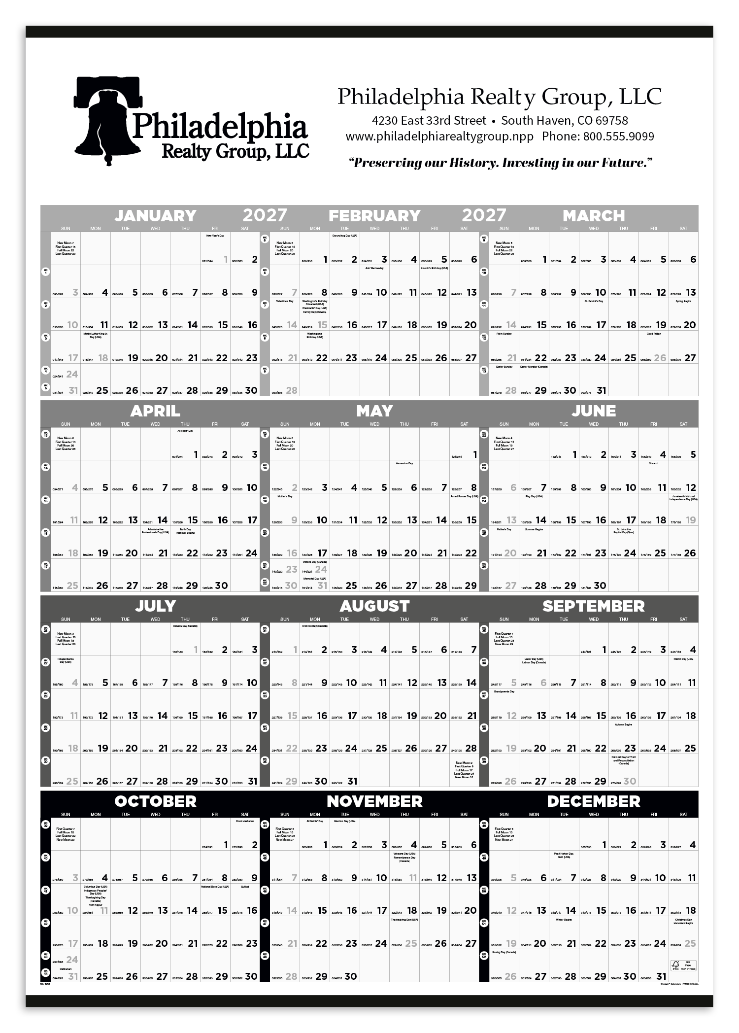 Triumph® Calendars Black & White Time Management Span-A-Year Non-Laminated Calendar