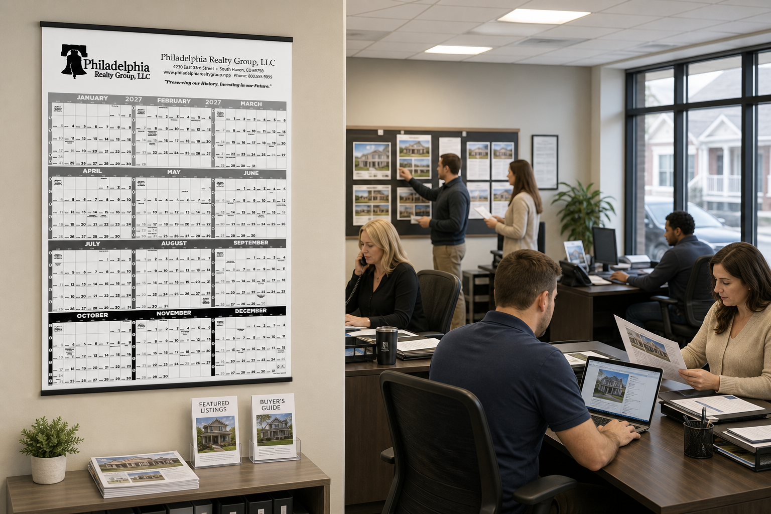 Black and White and Black Contractor Memo Calendar displayed in a professional workspace