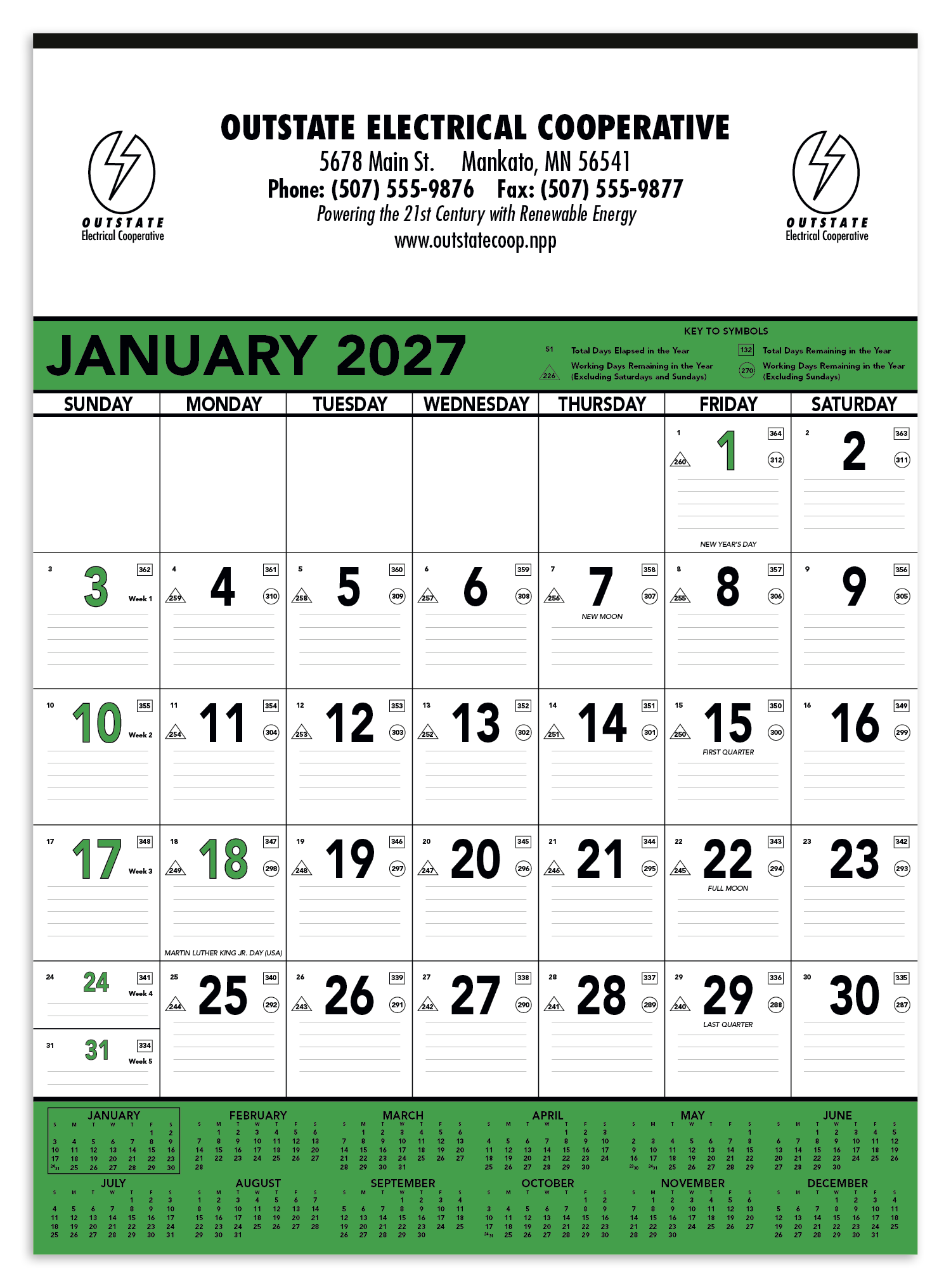 Triumph® Calendars Green & Black Contractor Memo Calendar