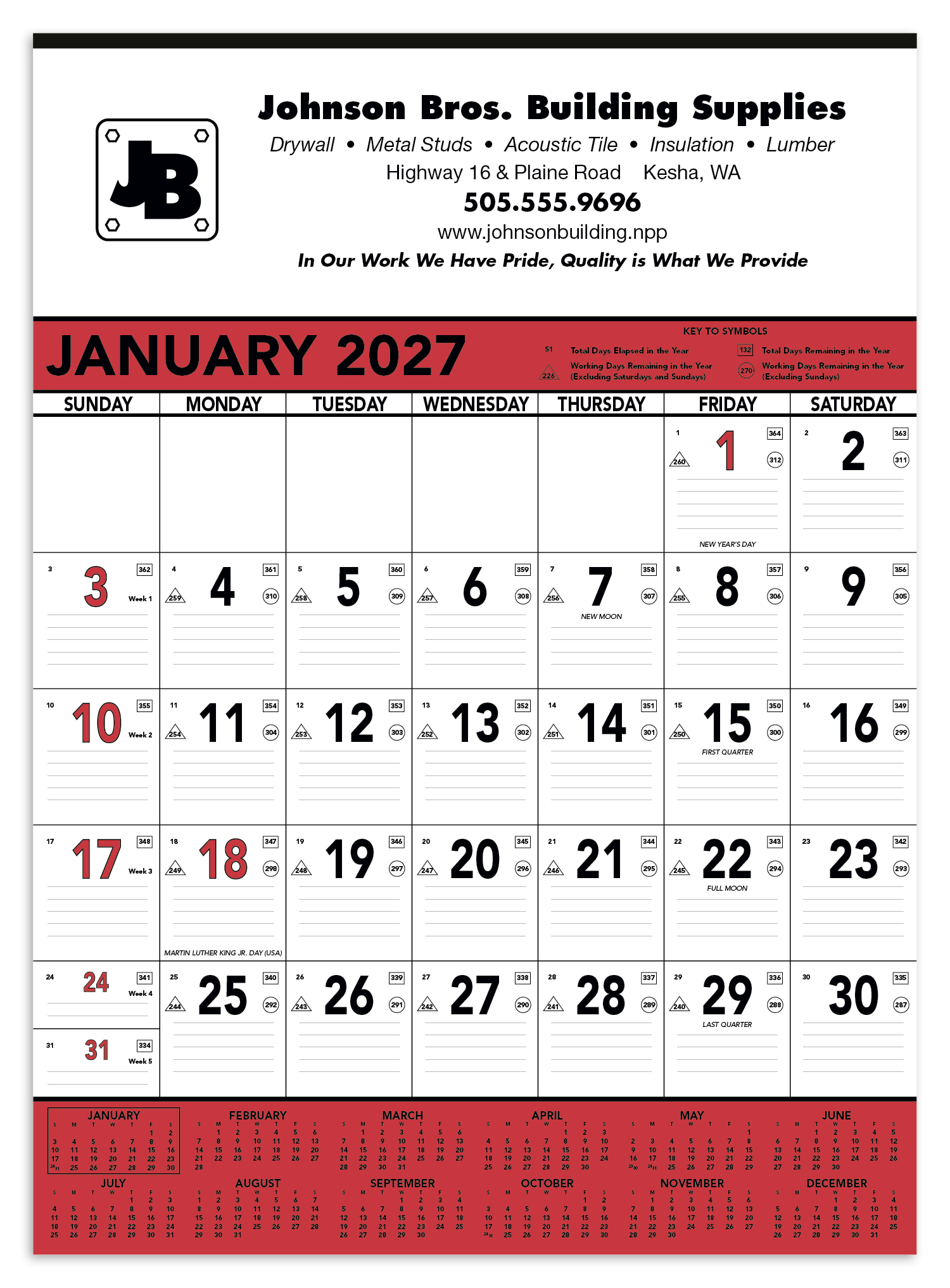 Triumph® Calendars Red & Black Contractor Memo Calendar