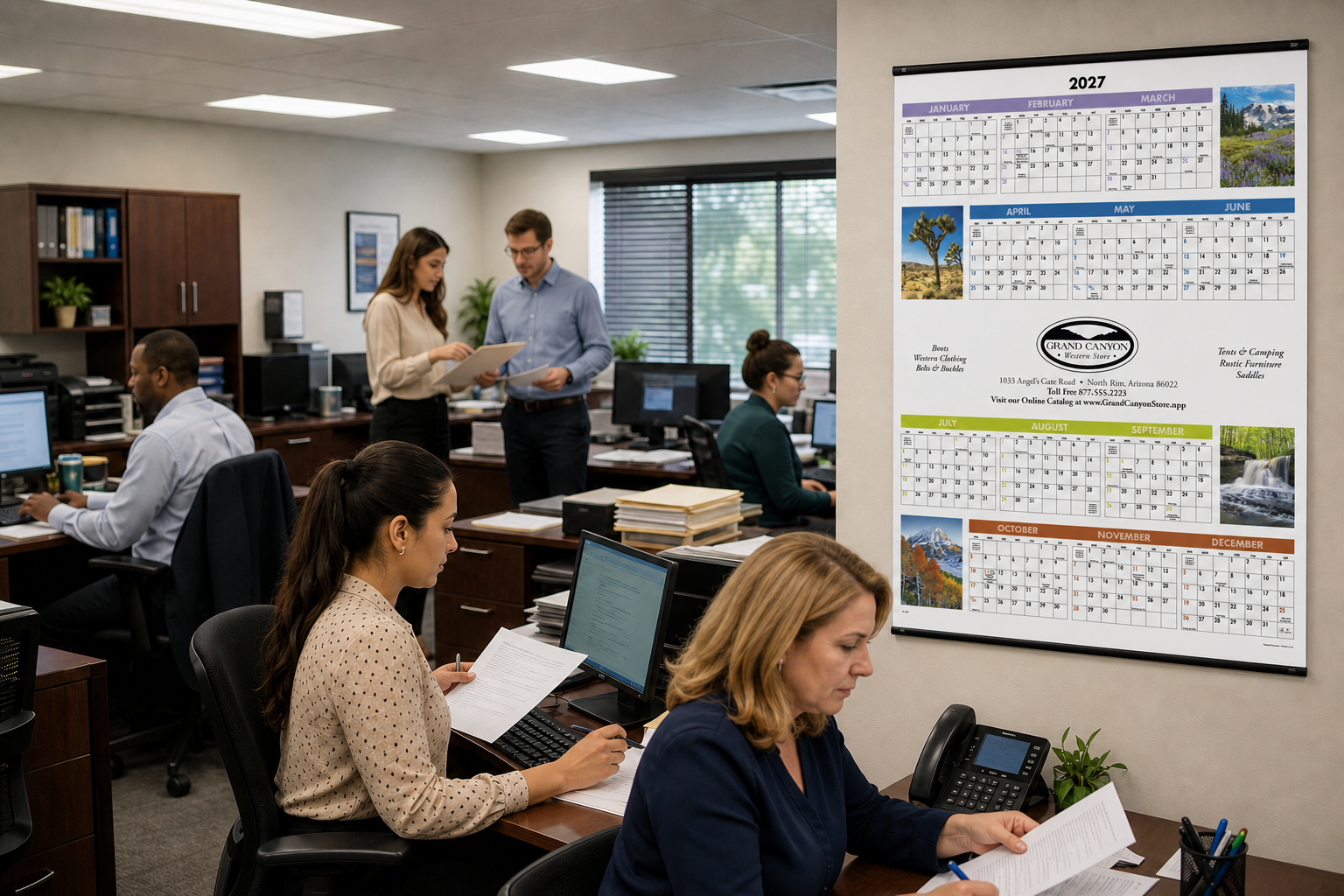 Scenic and Black Contractor Memo Calendar displayed in a professional workspace