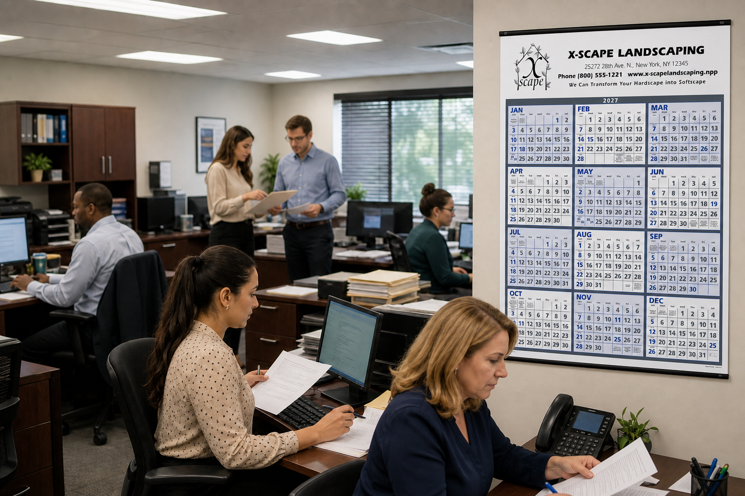 Full Color and Black Contractor Memo Calendar displayed in a professional workspace
