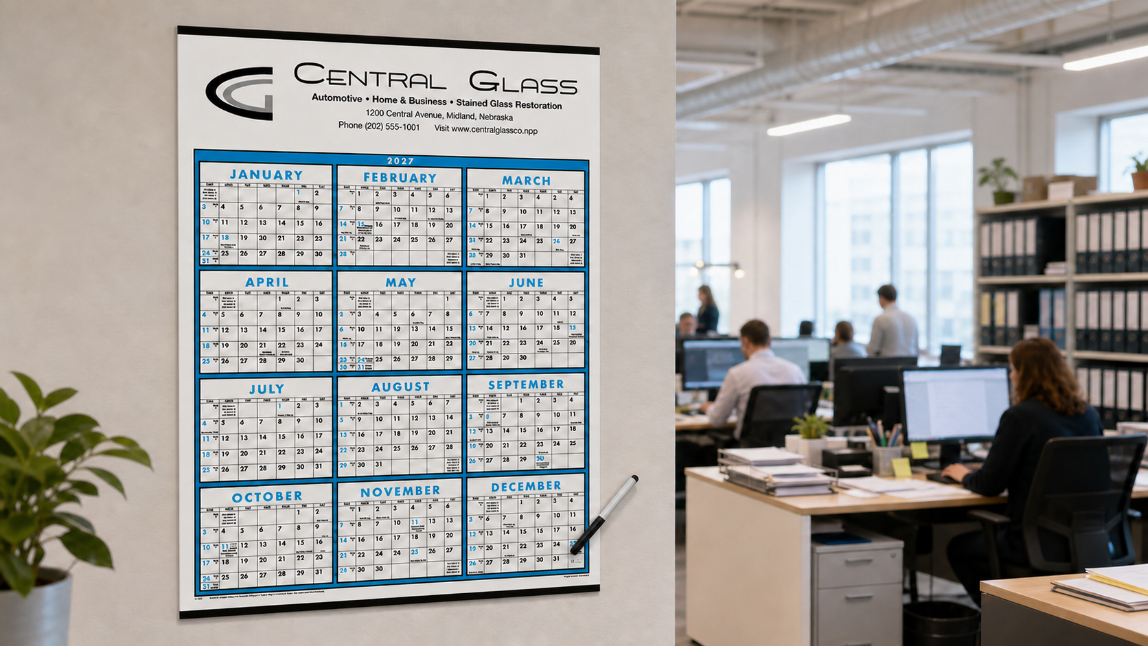 Full Color and Black Contractor Memo Calendar displayed in a professional workspace