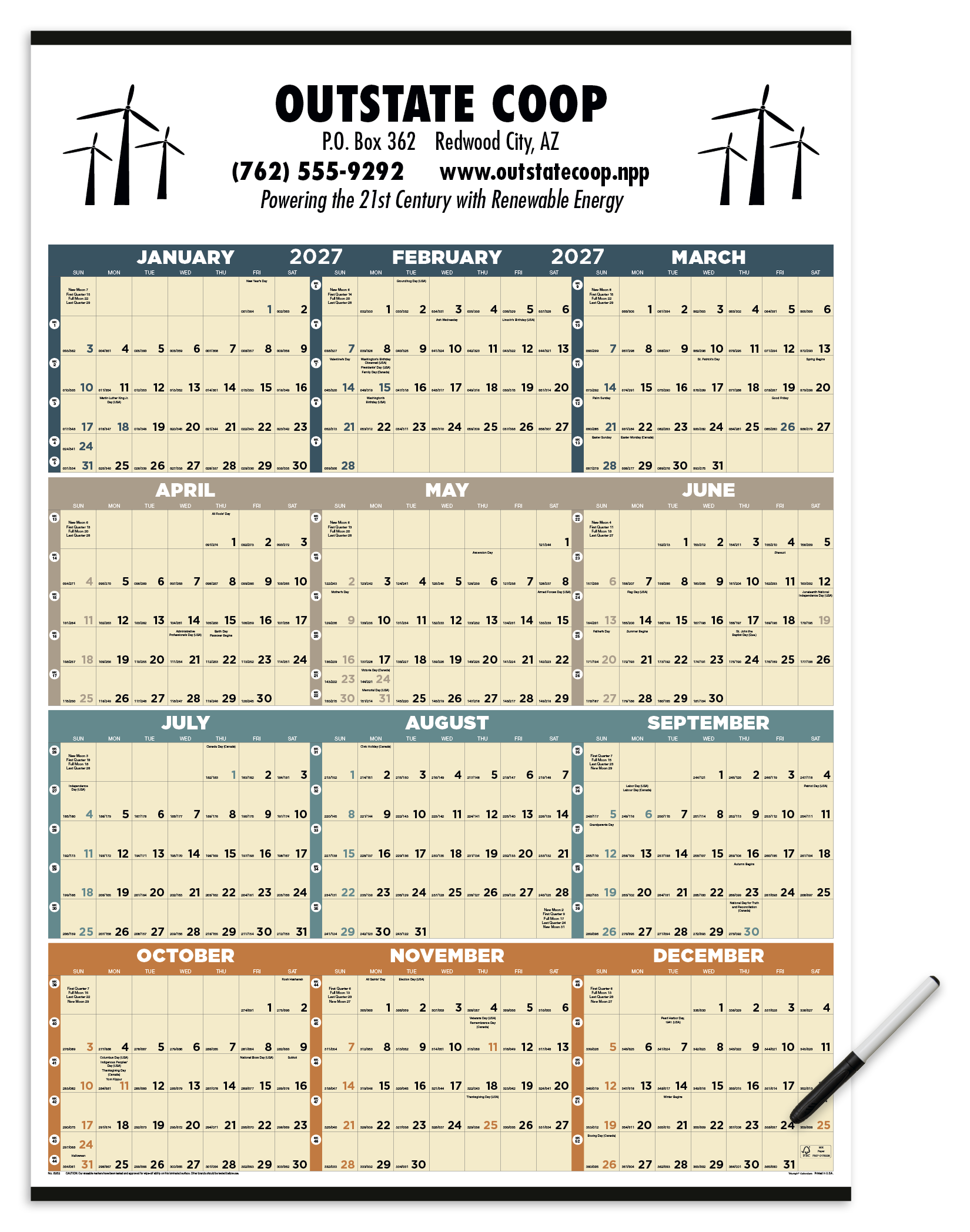 Triumph® Calendars Time Management Span-A-Year (Laminated w/Marker) Calendar
