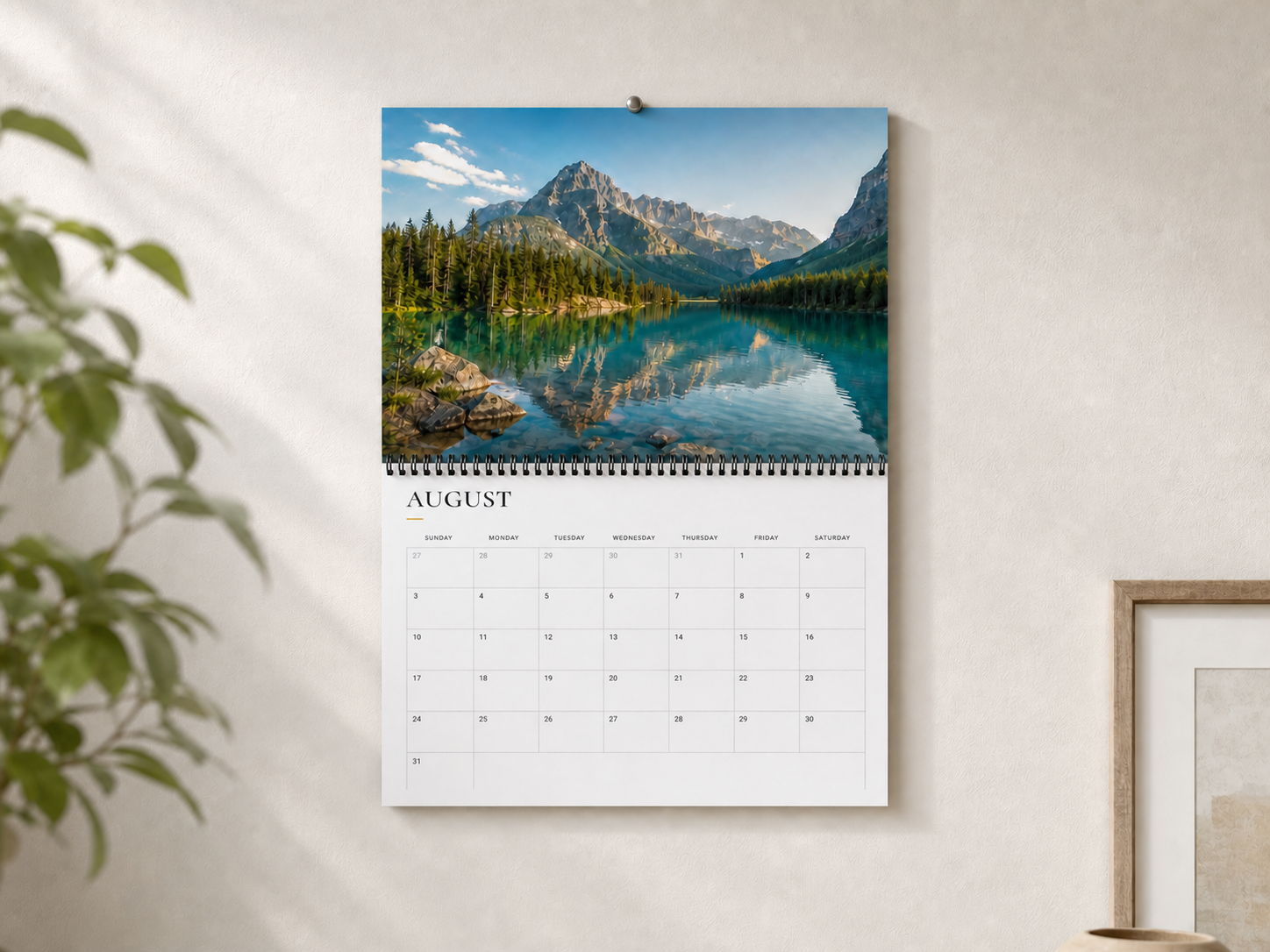 Custom 8.5 by 11 inch wall calendar with black coil spiral binding
