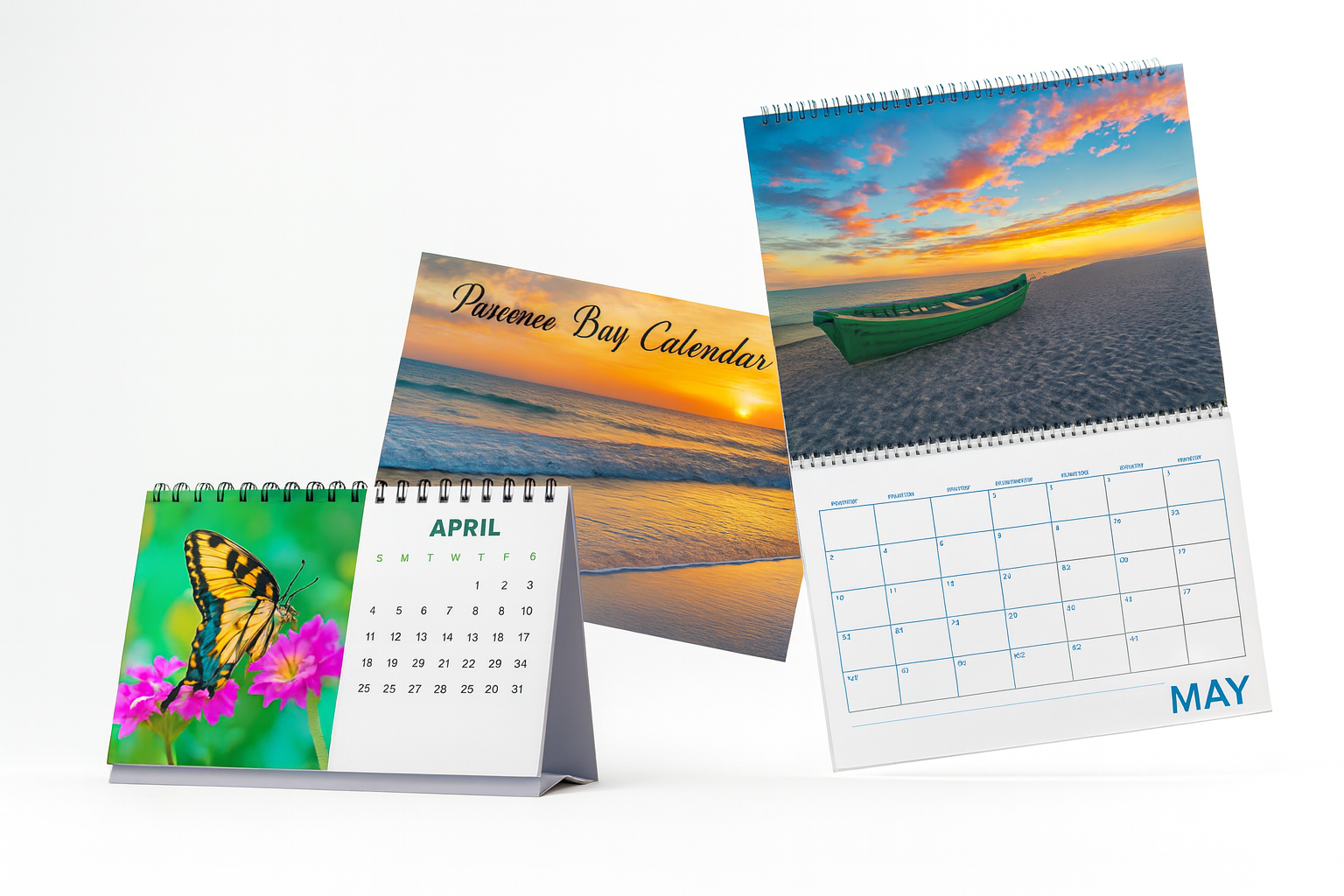 Assorted calendars on a desk
