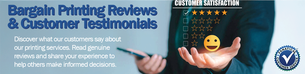 Satisfied customers giving 5-star reviews to Bargain Printing services